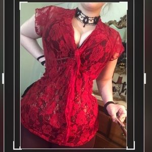 Sexy Red Lace Low Cut Gothic Lolita Top